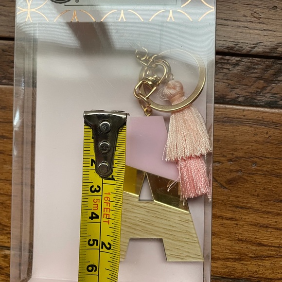New Pink Letter " A " monogram keychain with pink tassels - Picture 3 of 3